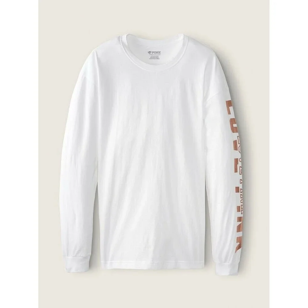 VS VICTORIAS SECRET PINK SHINE CAMPUS LONG SLEEVE TEE TOP ROSE GOLD SHINE XXL - Picture 5 of 7